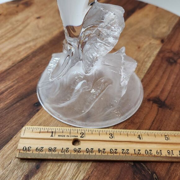 Dolphin Figurine clear glass frosted wave base - Picture 7 of 7
